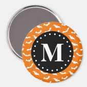 Orange Halloween Bat Pattern Black Monogram Magnet (Vorderseite/Rückseite)