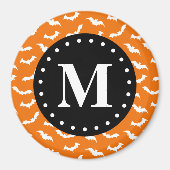 Orange Halloween Bat Pattern Black Monogram Magnet (Vorne)