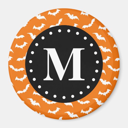 Orange Halloween Bat Pattern Black Monogram Magnet (Vorne)