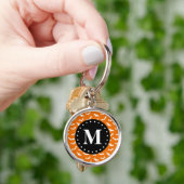 Orange Halloween Bat Pattern Black Monogram Schlüsselanhänger (Hand)