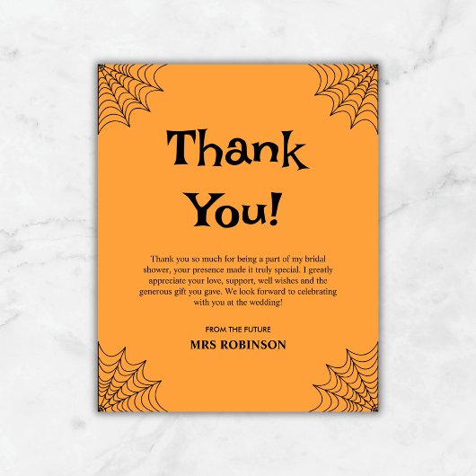 Orange Halloween Brautparty Dankeschön Karte