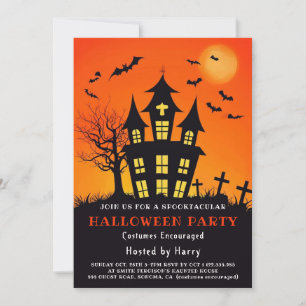 Orange Halloween-Einladung zum Grusel-Haus Einladung
