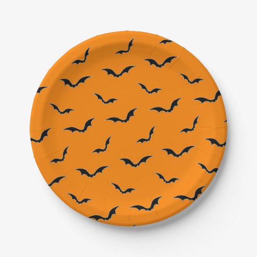Orange Halloween Flying Bats Paper-Teller Pappteller (Vorderseite)