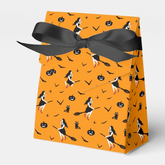 Orange Halloween Gefälligkeitsbox mit Hexen Geschenkschachtel (Vorderseite)