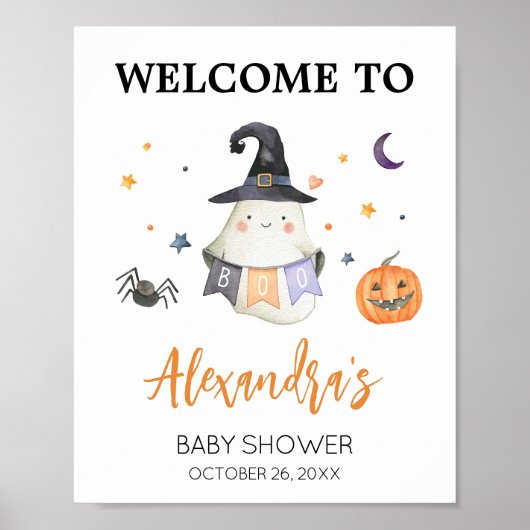 Orange Halloween Ghost Little Boo Willkommen Poster (Vorne)