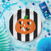 orange Halloween-Herzpump mit Streifen Pappteller (Party)