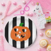 orange Halloween-Herzpump mit Streifen Pappteller (Party)