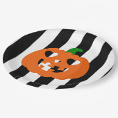orange Halloween-Herzpump mit Streifen Pappteller (Schrägansicht)