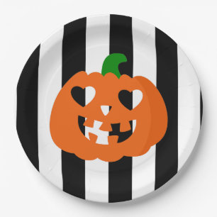 orange Halloween-Herzpump mit Streifen Pappteller