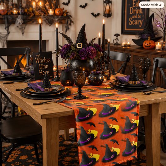 Orange Halloween-Hexenhut-Muster Tischläufer
