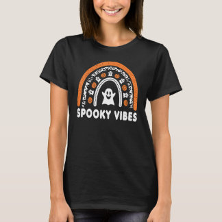 Orange Halloween Leopard Rainbow Spooky Vibes Ghos T-Shirt