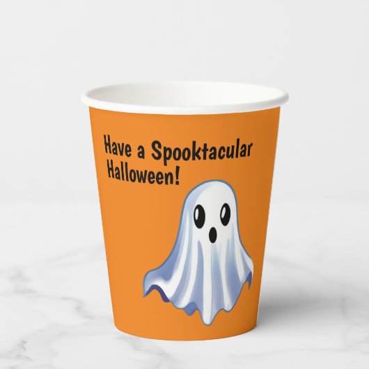 Orange Halloween Paper Cups mit Niedlichen Geister Pappbecher (Rückseite)