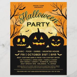 Orange Halloween-Party Black Pumpkins Event Flyer