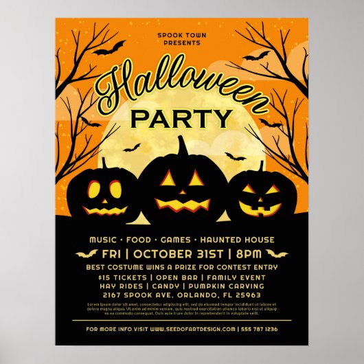 Orange Halloween-Party Black Pumpkins Event Poster (Vorne)