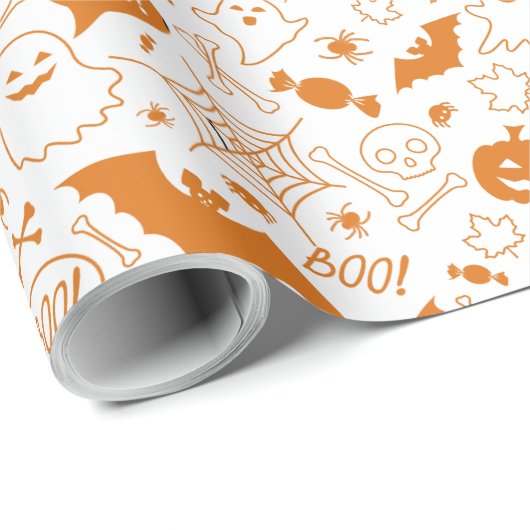 Orange Halloween Pattern Happy Halloween Art Geschenkpapier (Rolleneckpunkt)