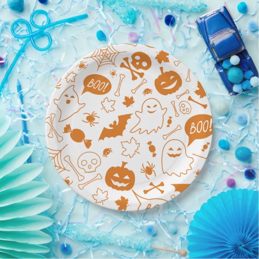Orange Halloween Pattern Happy Halloween Art Pappteller (Party)