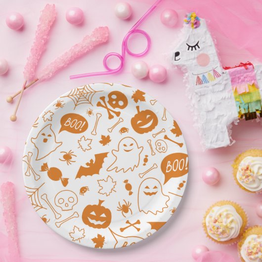 Orange Halloween Pattern Happy Halloween Art Pappteller (Party)