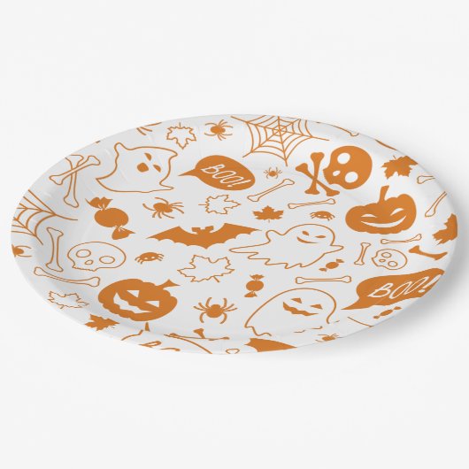 Orange Halloween Pattern Happy Halloween Art Pappteller (Schrägansicht)