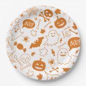 Orange Halloween Pattern Happy Halloween Art Pappteller (Vorderseite)