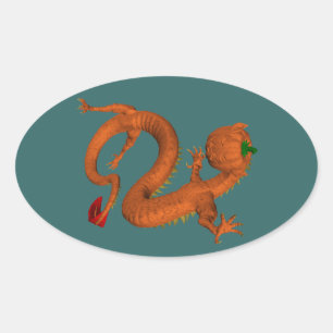Orange Halloween Pumpkin Dragon Ovaler Aufkleber