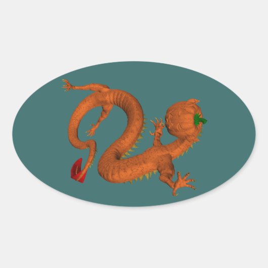 Orange Halloween Pumpkin Dragon Ovaler Aufkleber (Vorderseite)