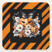 Orange Halloween Pumpkin Floral Rechteckiger Pappuntersetzer (Vorderseite)