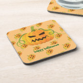 Orange Halloween Pumpkin Nahtloses Muster Getränkeuntersetzer (Linke Seite)