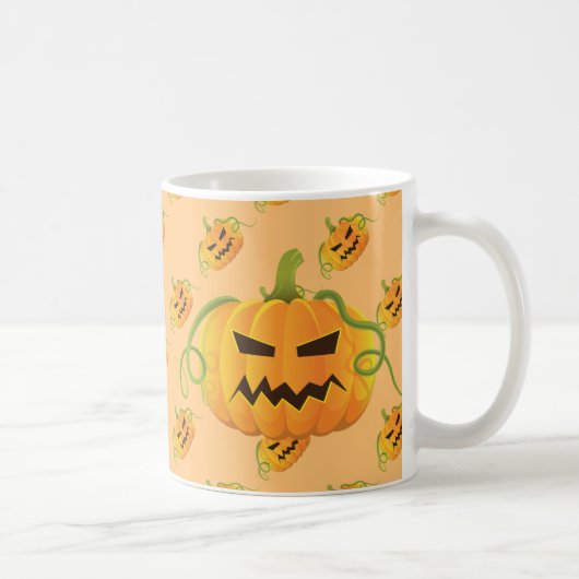 Orange Halloween Pumpkin Nahtloses Muster Kaffeetasse (Rechts)