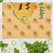 Orange Halloween Pumpkin Nahtloses Muster Küchentuch (Gefaltet)