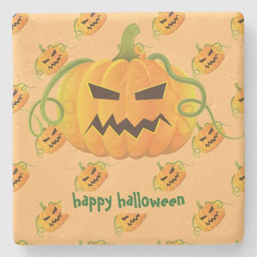 Orange Halloween Pumpkin Pattern Steinuntersetzer (Vorderseite)