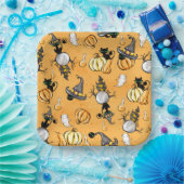 ORANGE HALLOWEEN PUMPKINS NIEDLICHE SCHWARZE KATZE PAPPTELLER (Party)