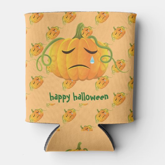 Orange Halloween Sad Pumpkin Seamless Pattern Dosenkühler (Vorderseite)