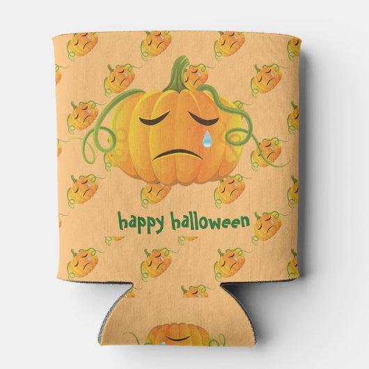 Orange Halloween Sad Pumpkin Seamless Pattern Dosenkühler (Rückseite)