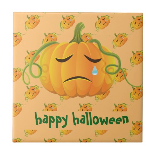 Orange Halloween Sad Pumpkin Seamless Pattern Fliese (Vorderseite)