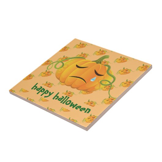 Orange Halloween Sad Pumpkin Seamless Pattern Fliese (Seite)