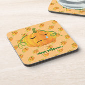 Orange Halloween Sad Pumpkin Seamless Pattern Getränkeuntersetzer (Linke Seite)