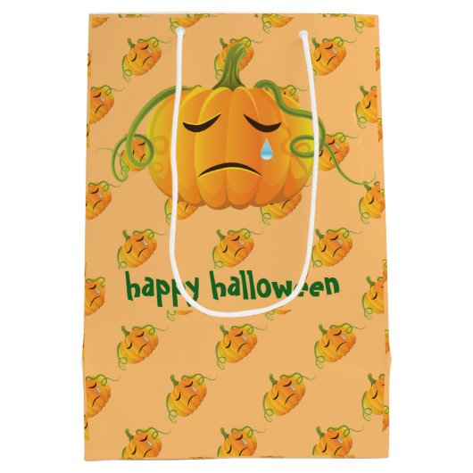 Orange Halloween Sad Pumpkin Seamless Pattern Mittlere Geschenktüte (Rückseite)