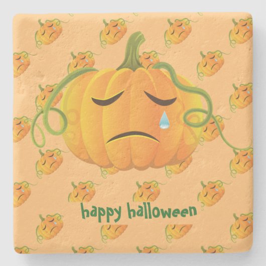 Orange Halloween Sad Pumpkin Seamless Pattern Steinuntersetzer (Vorderseite)
