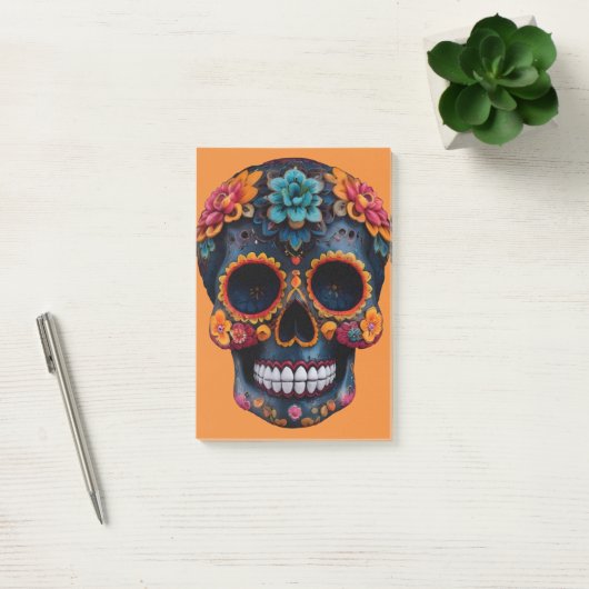 Orange Halloween Skull Post-it Klebezettel (Büro)