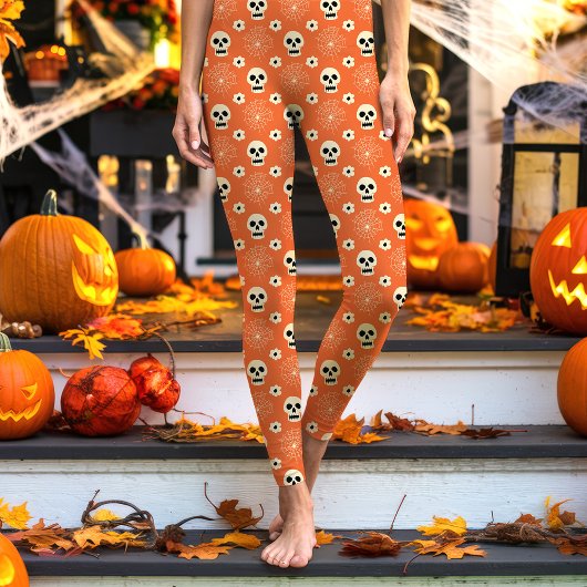 Orange Halloween Skulls und Blume Muster Leggings