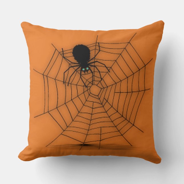Orange Halloween Spider Web Throw Kissen (Vorderseite)
