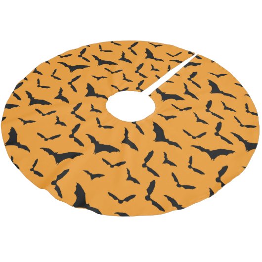 Orange Halloween Spooky Bats Gemustert Weihnachten Polyester Weihnachtsbaumdecke (Schrägansicht)