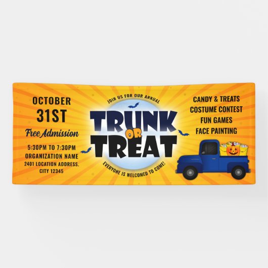 Orange Halloween Trunk oder Leckerei Truck Pumpkin Banner (Horizontal)