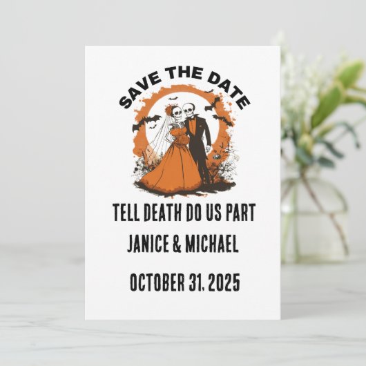 Orange Halloween Wedding Save the Date (Stehend Vorderseite)