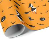 Orange Halloween Wrapping Paper mit Hexen Geschenkpapier (Rolleneckpunkt)