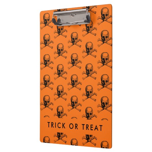Orange Halloweentrick oder -Leckerei Klemmbrett (Links)