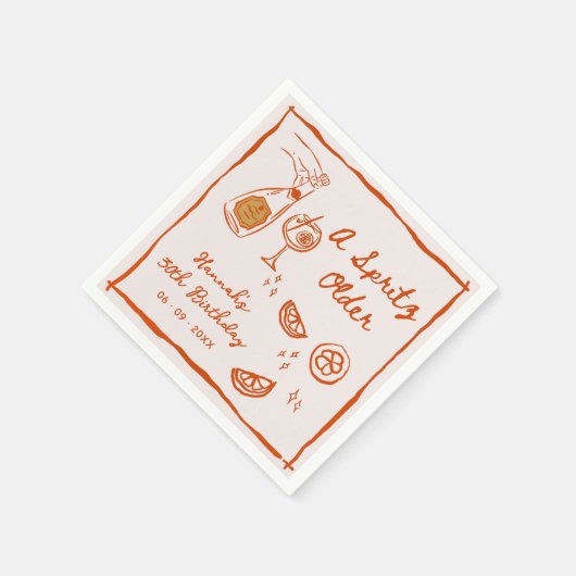 Orange Hand Drawn A Spritz Older Birthday Party Serviette (Ecke)