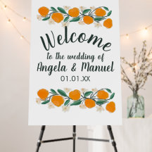 Orange Hand Drawn Botanische Grüne Hochzeit