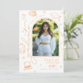 Orange Hand Drawn Foto Abschluss Ankündigung (Stehend Vorderseite)