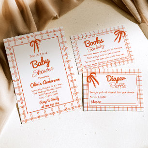 Orange Hand Drawn Gingham Neutral Baby Dusche Einladung